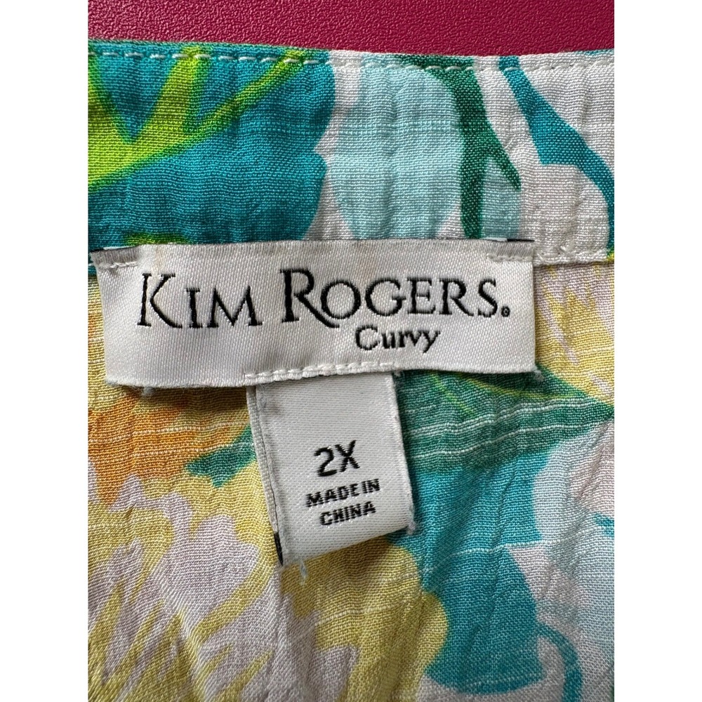 KIM ROGERS Womens Yellow Floral Tropical V-Neck Blouse 2X Flowy Airy Boho Artsy - Picture 4 of 9
